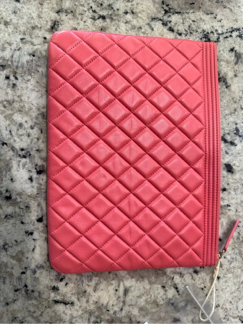 Rare Chanel Boy Quilted Lambskin Clutch in Coral
